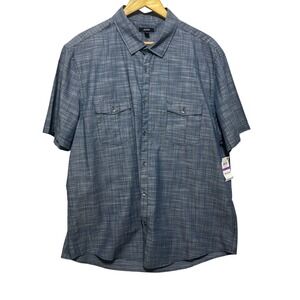 Alfani Mens Shirt XXL Blue Plaid Short Sleeve Button Front Casual‎ Office Travel